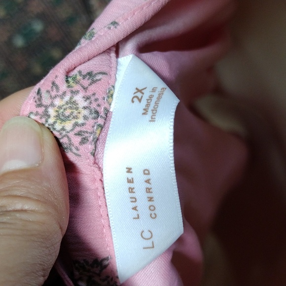 LC Lauren Conrad Tie Front Ruffled V-neck Top,Pink Size 2X - Picture 5 of 8